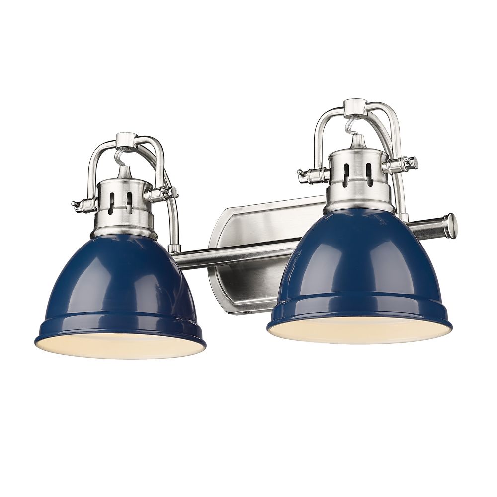 Golden Lighting 3602-BA2 PW-NVY Duncan PW 2 Light Bath Vanity in Pewter with Navy Blue Shade Shade